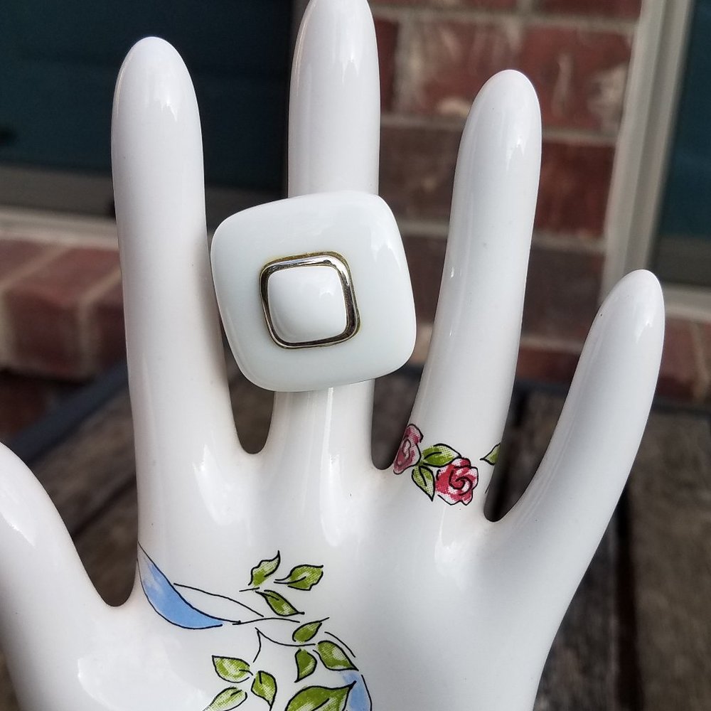 White Ceramic Square Ring